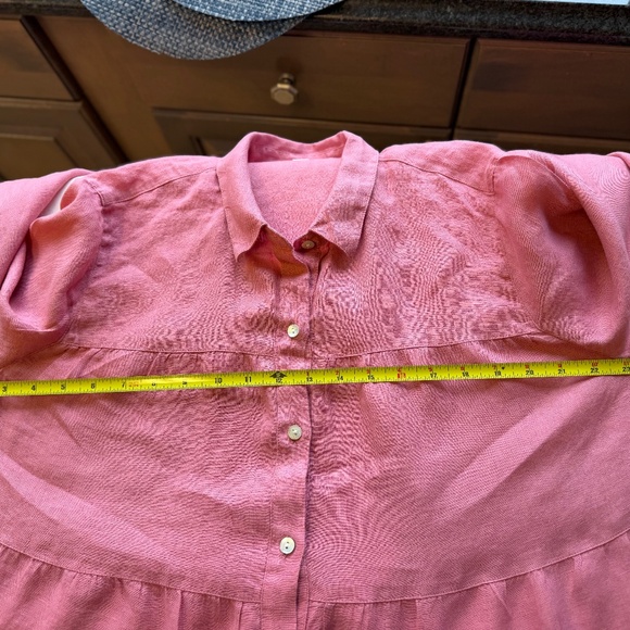 J.Jill 100% L Large Linen Tiered Seam Button Up Shirt Blouse Top Dusty Pink - Picture 8 of 16